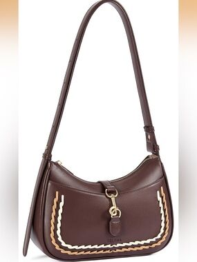 Brown Leather Shoulder/Crossbody Bag with Braided Trim